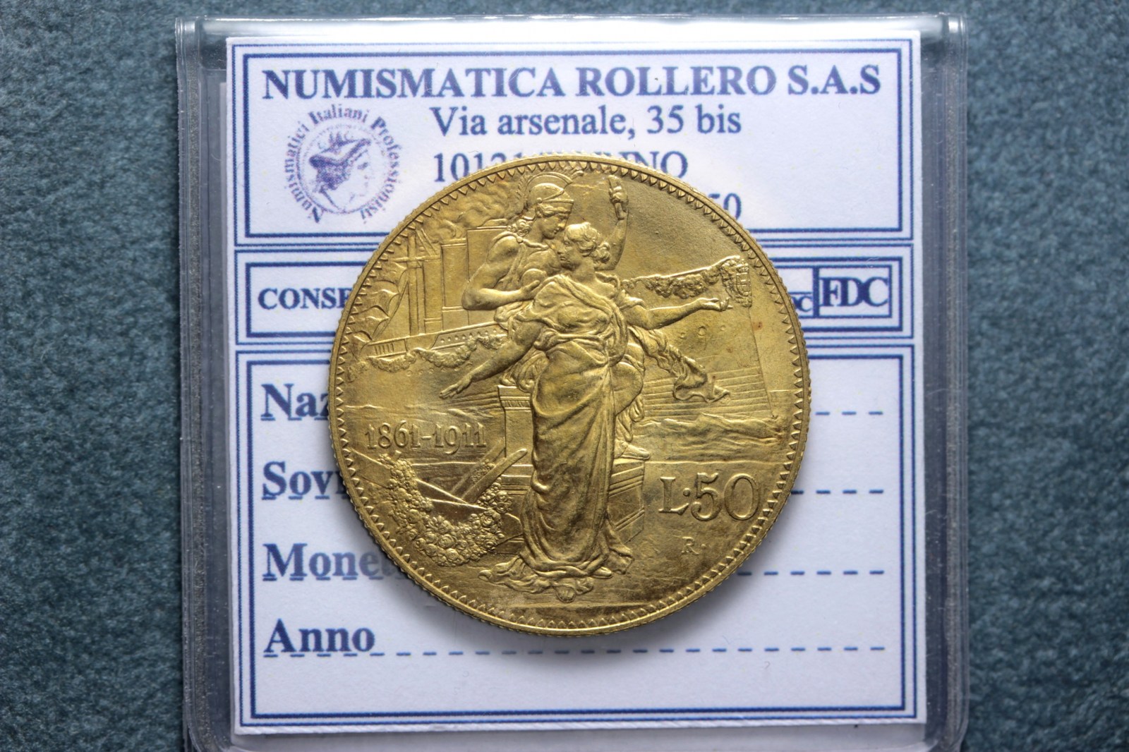 VITTORIO EMANUELE III 50 LIRE 1911 CINQUANTENARIO Q.FDC