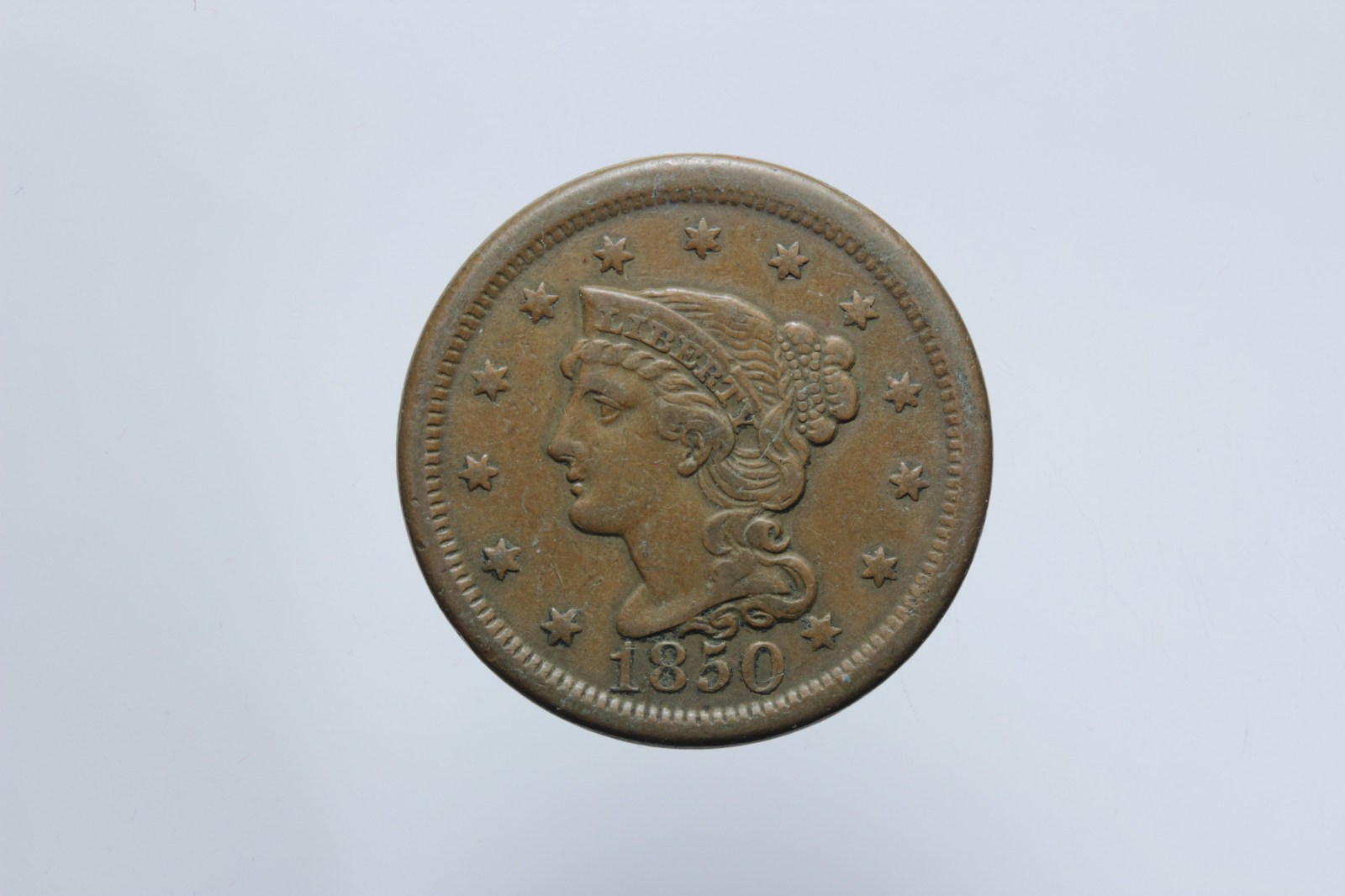 USA ONE CENT 1850 BRAIDED HAIR BB++