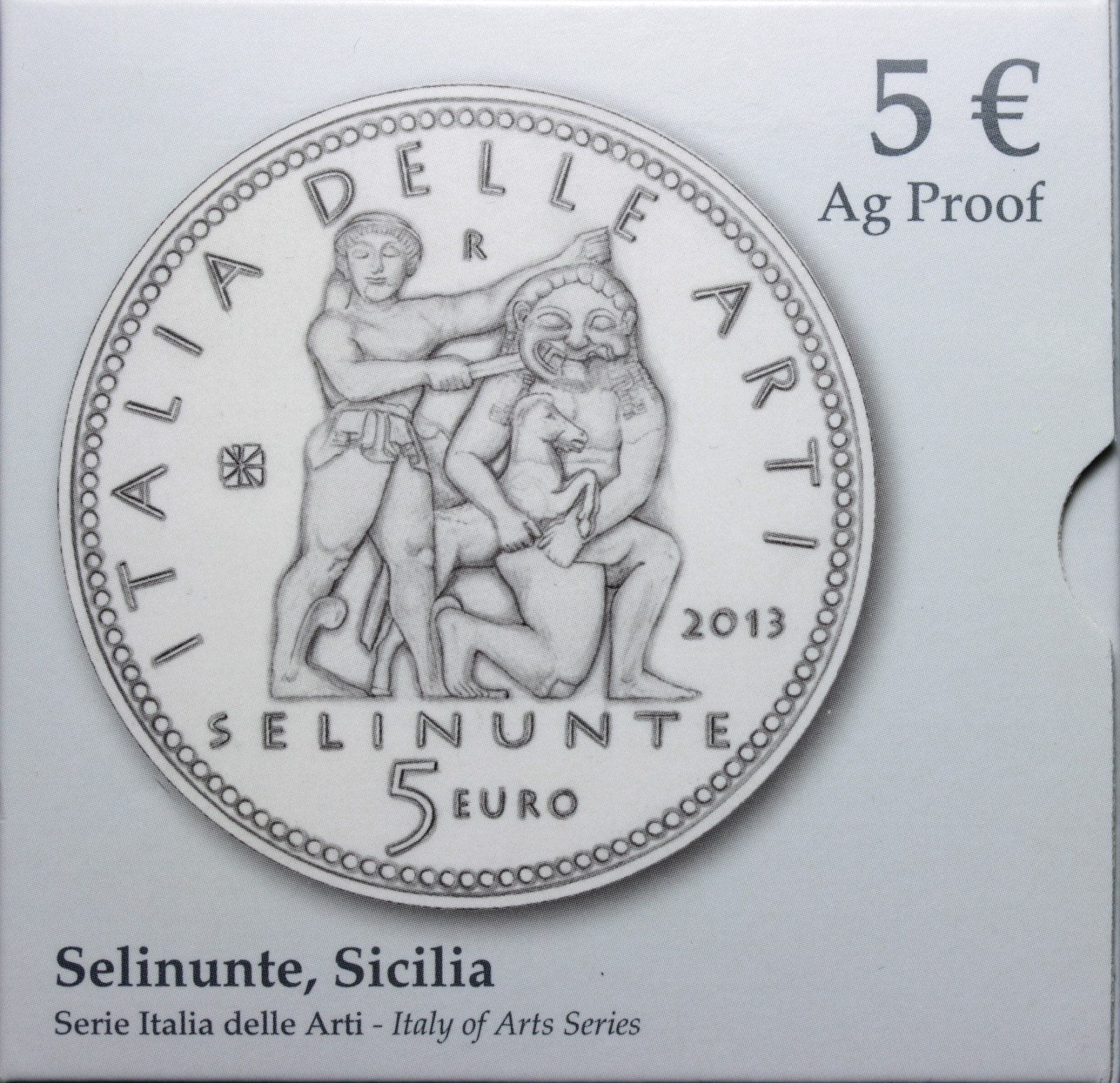ITALIA 5 EURO COMMEMORATIVO 2013 PROOF SICILIA SELINUNTE SCATOLA E GARANZIA