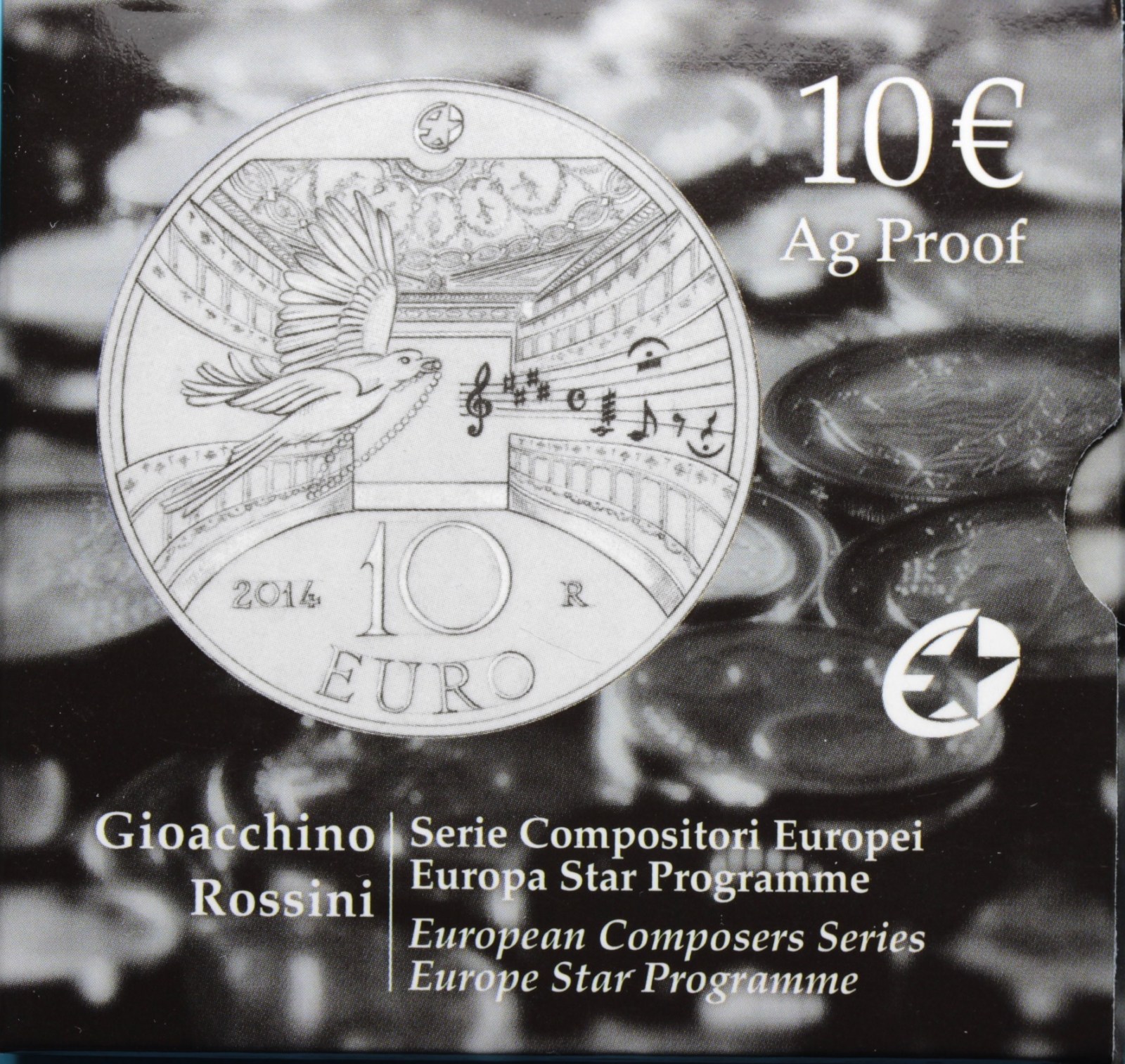 ITALIA 10 EURO COMMEMORATIVO 2014 GIOACCHINO ROSSINI PROOF SCATOLA E GARANZIA
