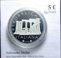 ITALIA 5 EURO COMMEMORATIVO 2013 PROOF SICILIA SELINUNTE SCATOLA E GARANZIA