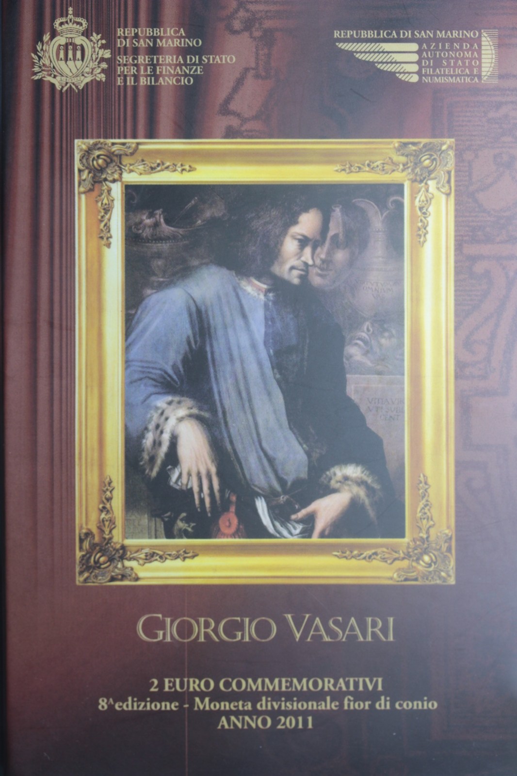 SAN MARINO 2 EURO 2011 GIORGIO VASARI FDC IN FOLDER