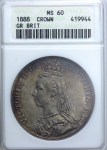 INGHILTERRA REGINA VITTORIA CORONA 1888 ANACS MS60 BELLO SPL KM#765