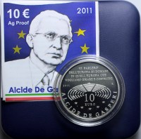 ITALIA 10 EURO 2011 ALCIDE DE GASPERI PROOF