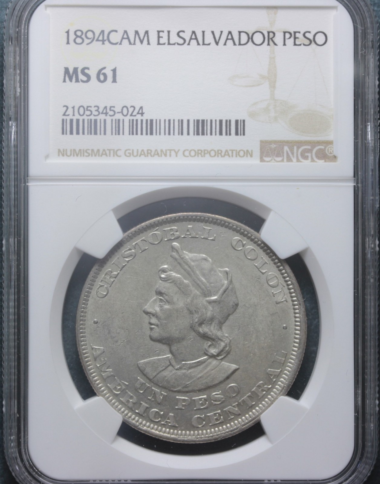 EL SALVADOR PESO 1894 NGC MS61 SPL/FDC