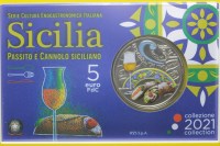 ITALIA SICILIA 5 EURO 2021 CANNOLO E PASSITO NEL FOLDER UFFICIALE FDC