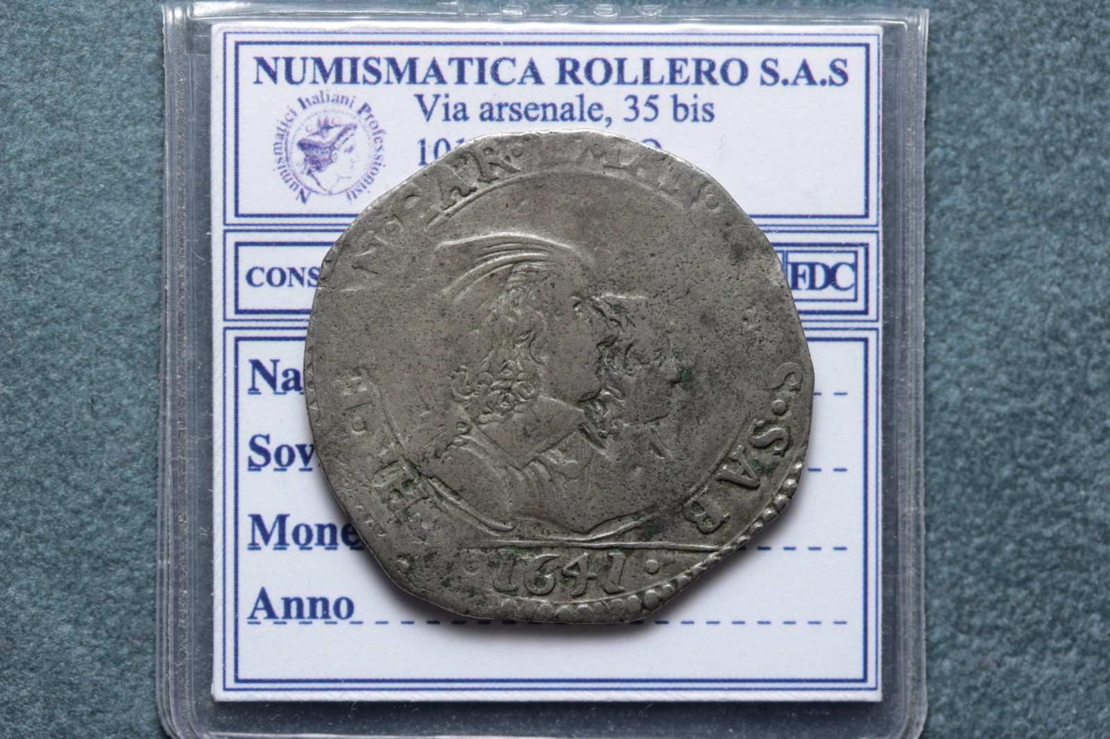 CARLO EMANUELE II REGGENZA MEZZA LIRA V°TIPO 1641 TORINO MB/BB