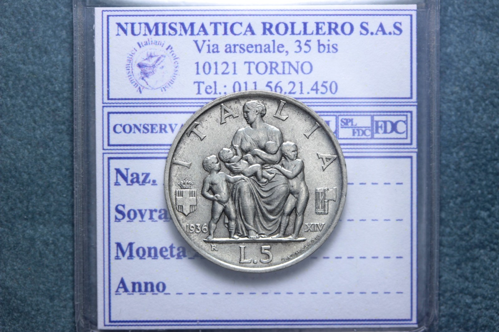 VITTORIO EMANUELE III 5 LIRE 1936 IMPERO SPL