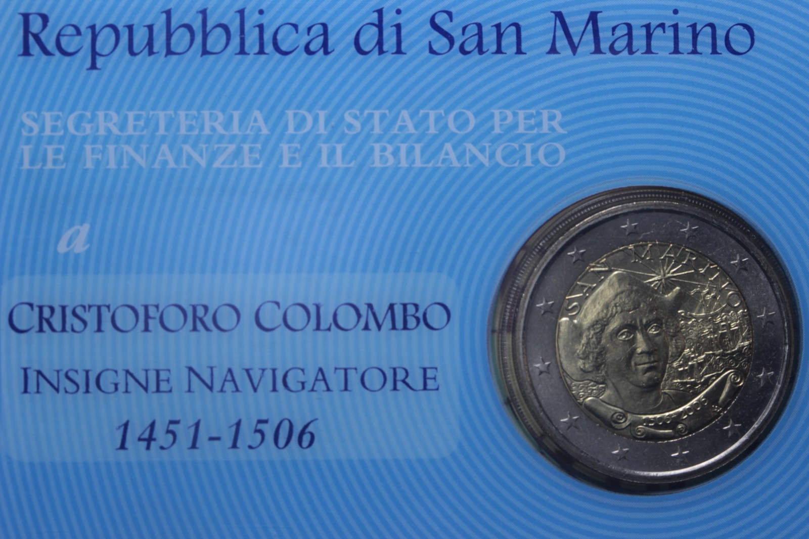 SAN MARINO 2 EURO 2006 CRISTOFORO COLOMBO FDC IN FOLDER