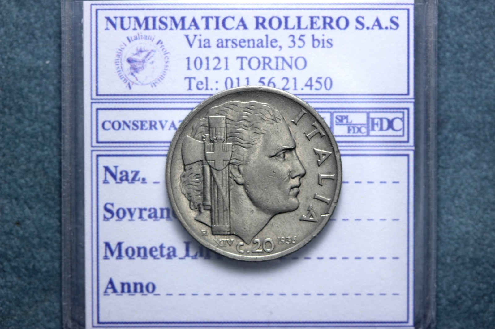 VITTORIO EMANUELE III 20 CENTESIMI 1936 XIV IMPERO BB+ R2