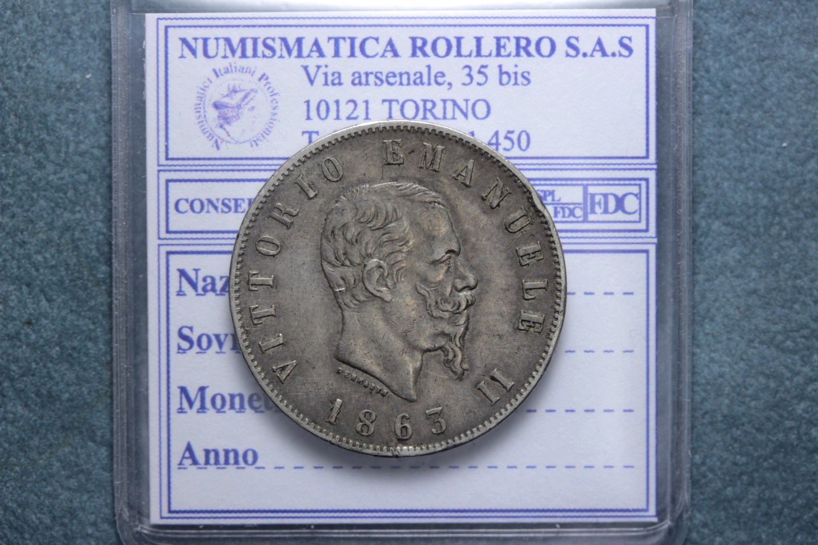 VITTORIO EMANUELE II 2 LIRE 1863 NAPOLI STEMMA BB+