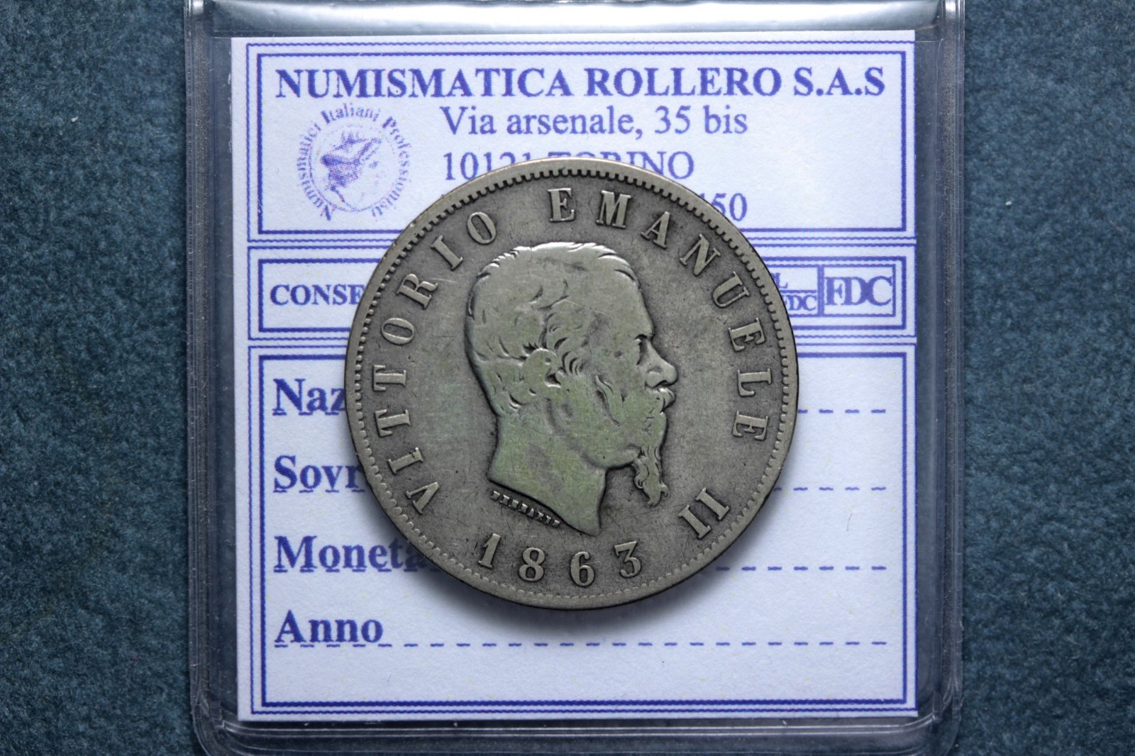 VITTORIO EMANUELE II 2 LIRE 1863 TORINO VALORE MB RARA