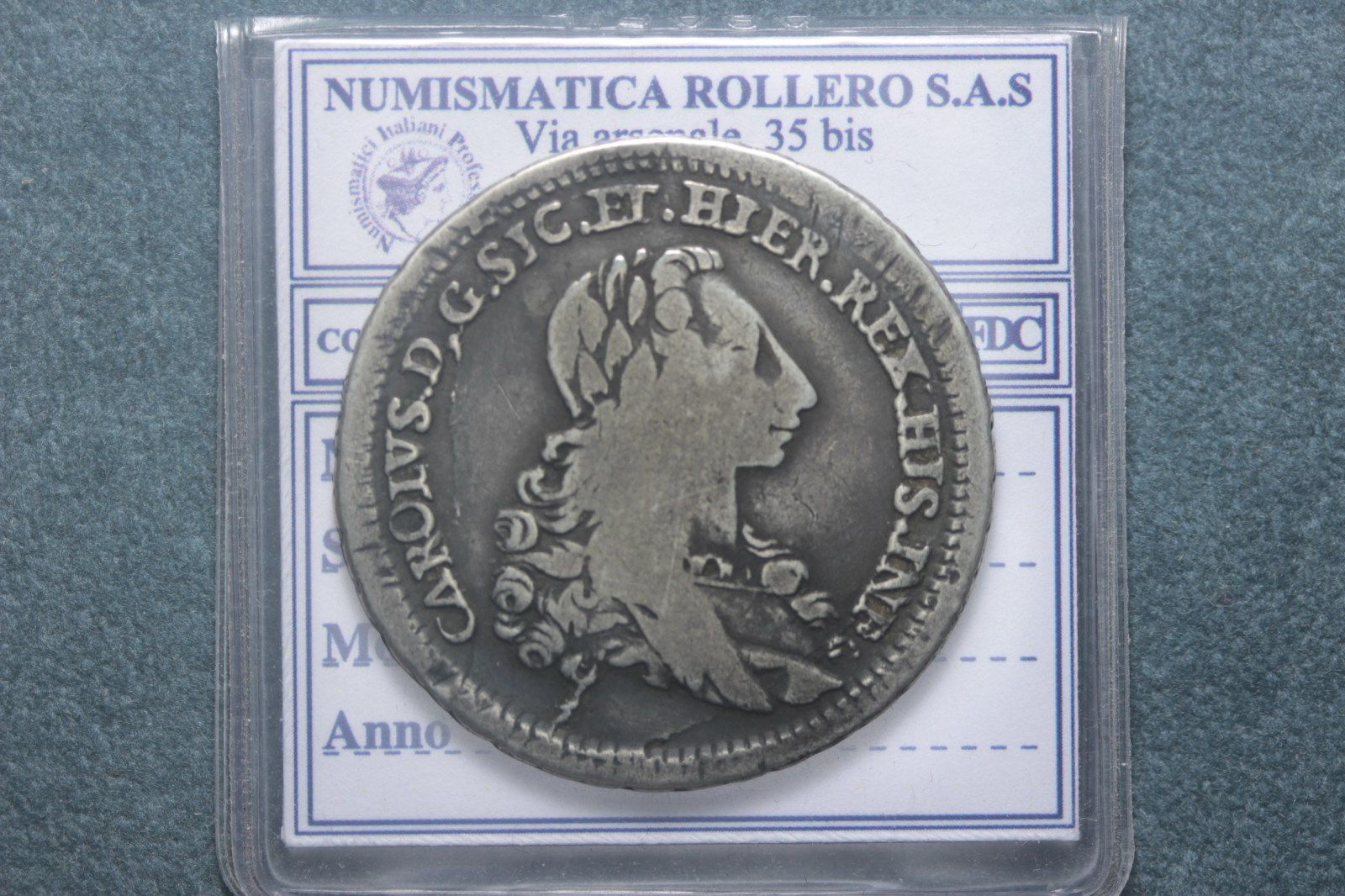 SICILIA PALERMO CARLO DI BORBONE 6 TARI' DELL'INCORONAZIONE 1735 HJS JFN MB/BB