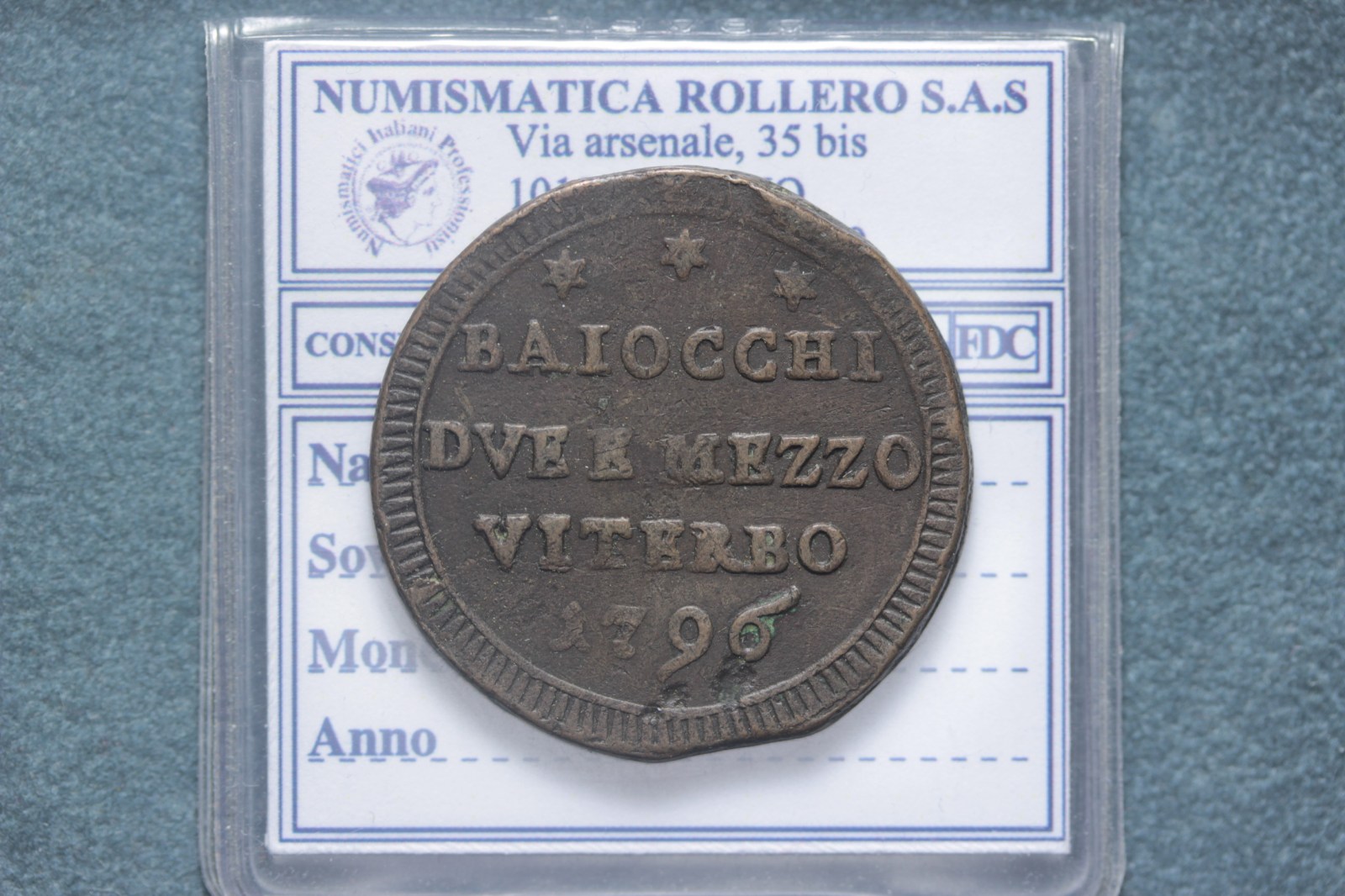 PIO VI VITERBO SAMPIETRINO DA 2 E 1/2 BAIOCCHI 1796 BB+