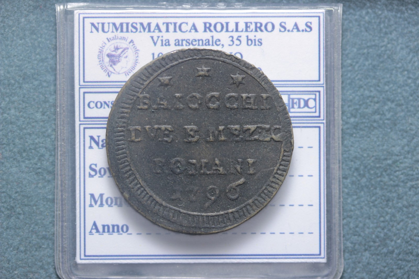 PIO VI ROMA SAMPIETRINO DA 2 E 1/2 BAIOCCHI 1796 BB