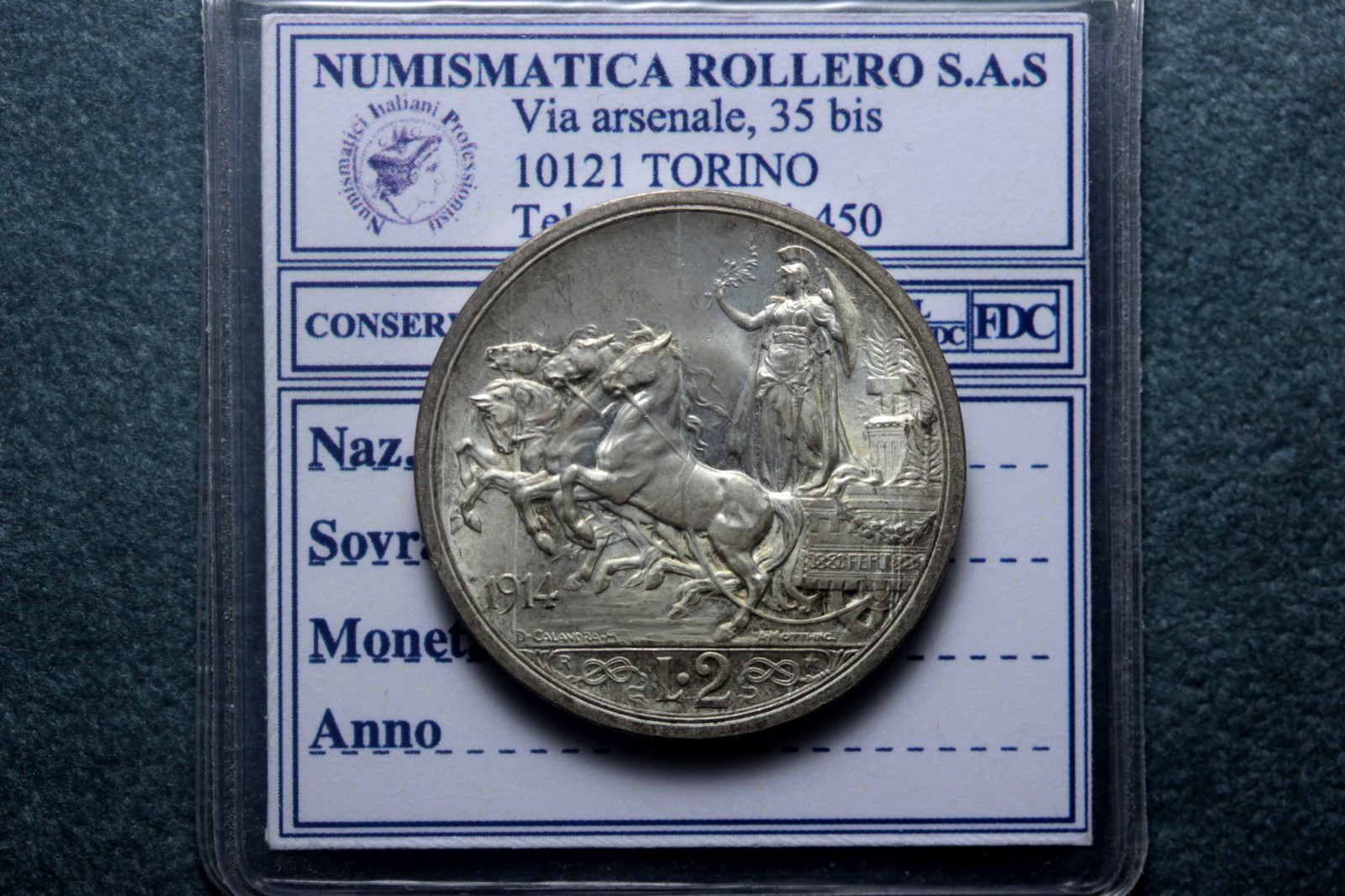 VITTORIO EMANUELE III 2 LIRE 1914 ROMA FDC PATINA COEVA
