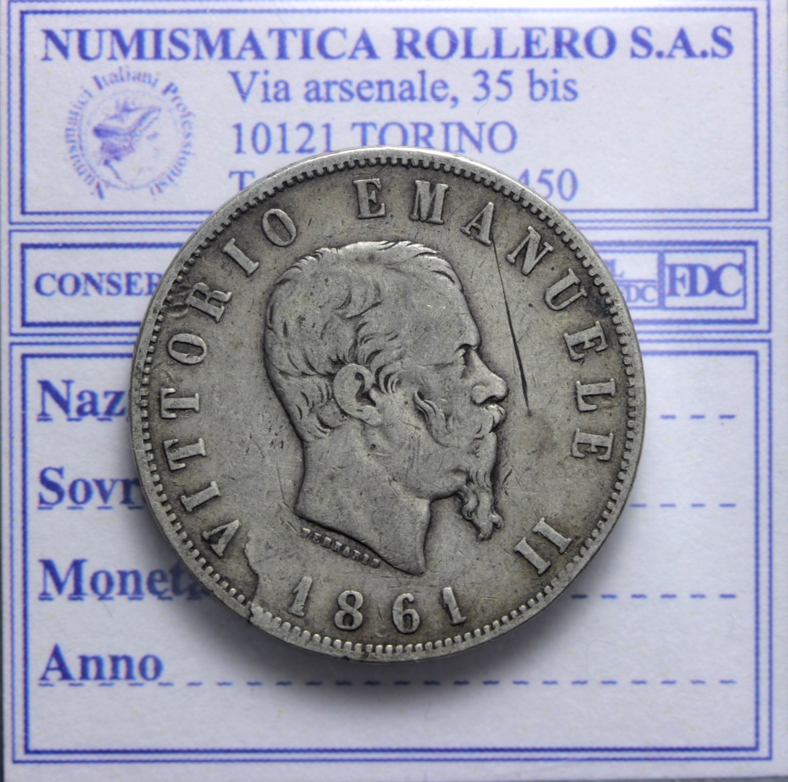 VITTORIO EMANUELE II 2 LIRE 1861 TORINO Q.BB R3 RARISSIMA