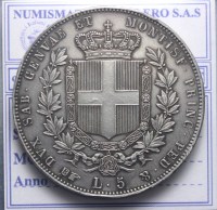 VITTORIO EMANUELE II 5 LIRE 1854 TORINO SPL RARA