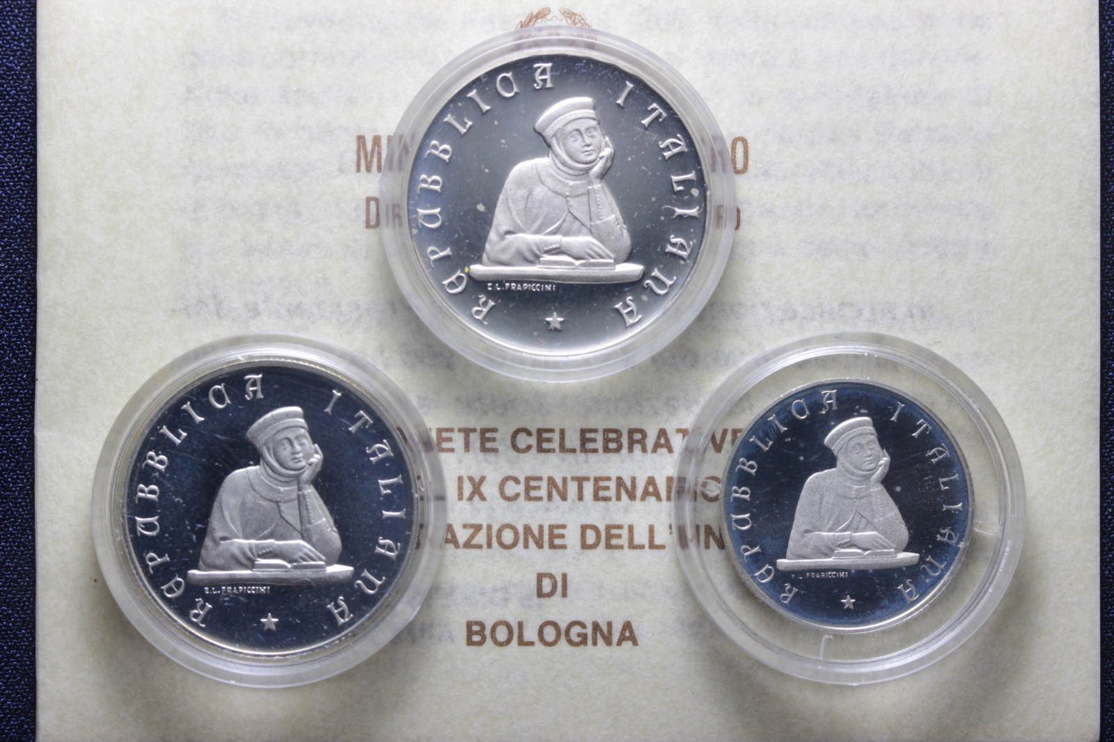 REPUBBLICA ITALIANA TRITTICO 100 200 500 LIRE 1993 UNIVERSITA' BOLOGNA PROOF