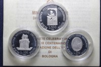 REPUBBLICA ITALIANA TRITTICO 100 200 500 LIRE 1993 UNIVERSITA' BOLOGNA PROOF