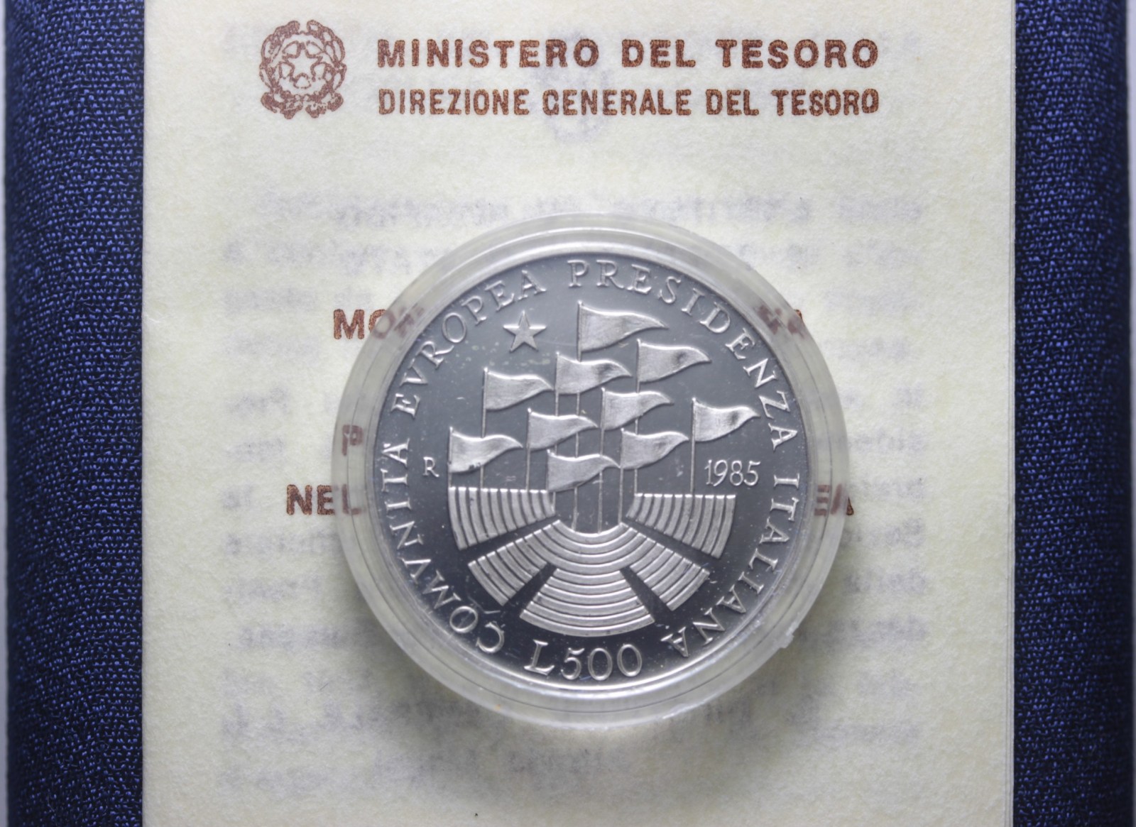 REPUBBLICA ITALIANA 500 LIRE 1985 CEE PROOF SCATOLA E CERTIFICATO