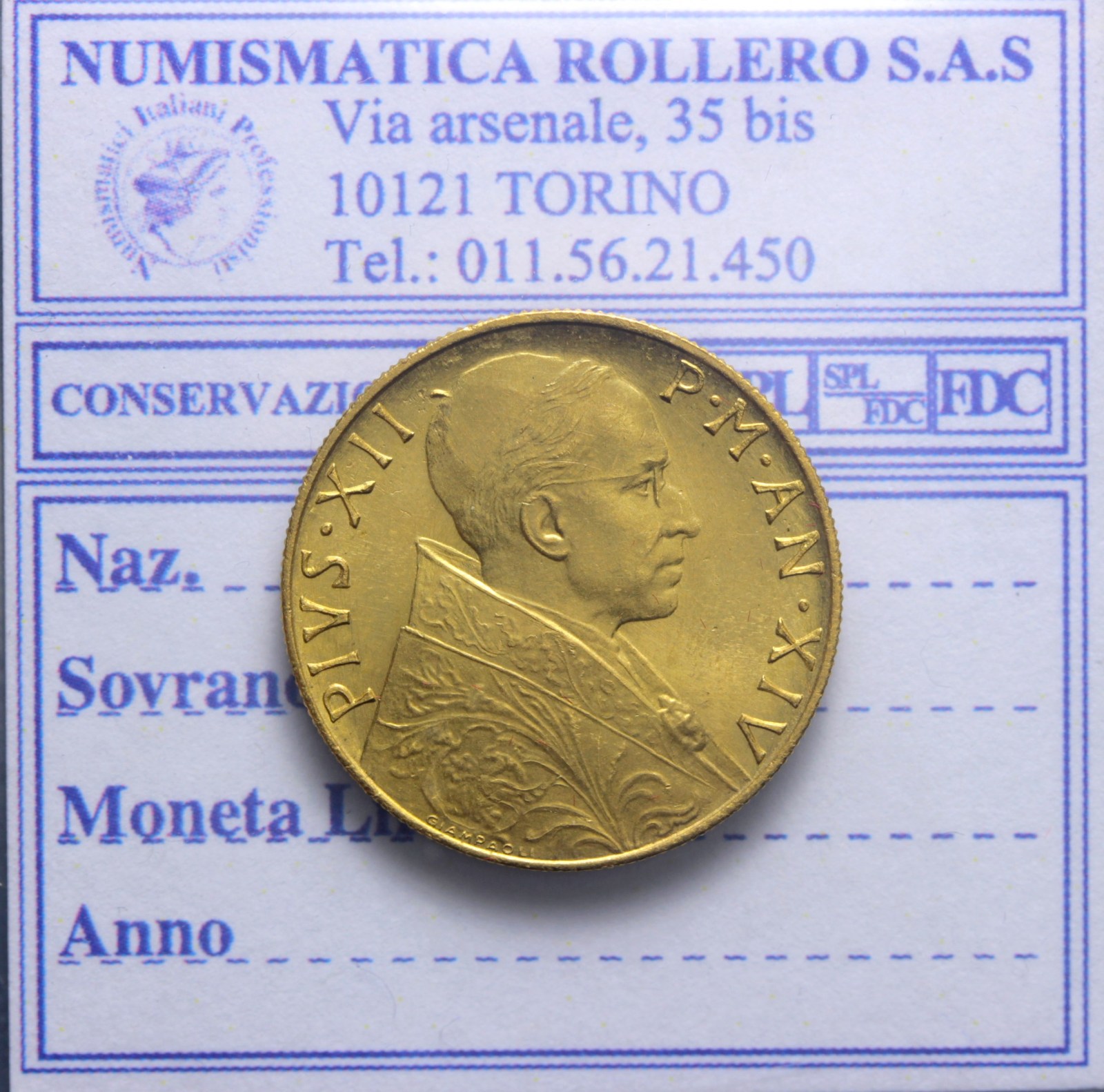 VATICANO PIO XII 100 LIRE 1952 ANNO XIV 4°TIPO FDC R2