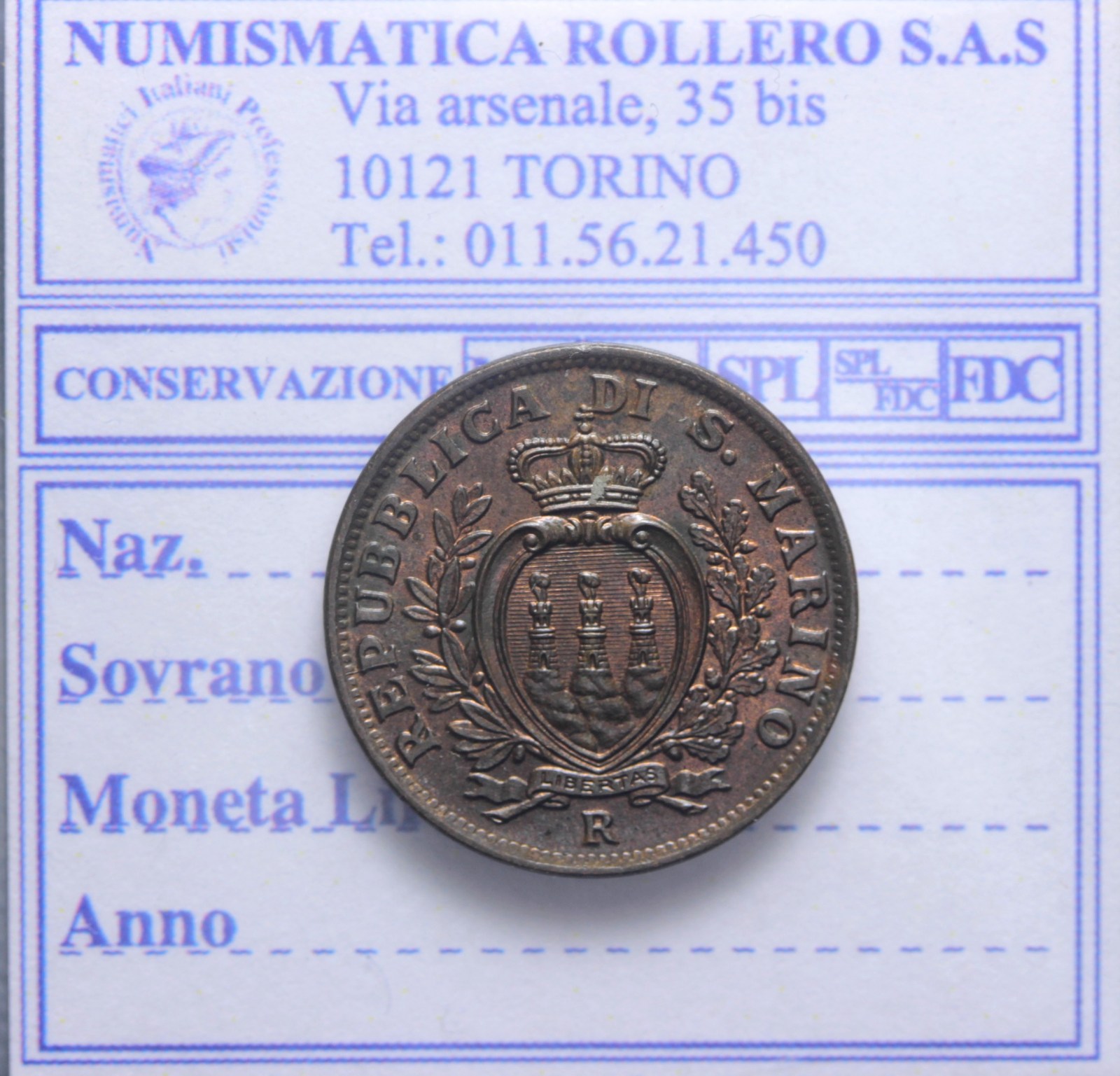 SAN MARINO VECCHIA MONETAZIONE 5 CENTESIMI 1935 2°TIPO PARZIALE RAME ROSSO FDC