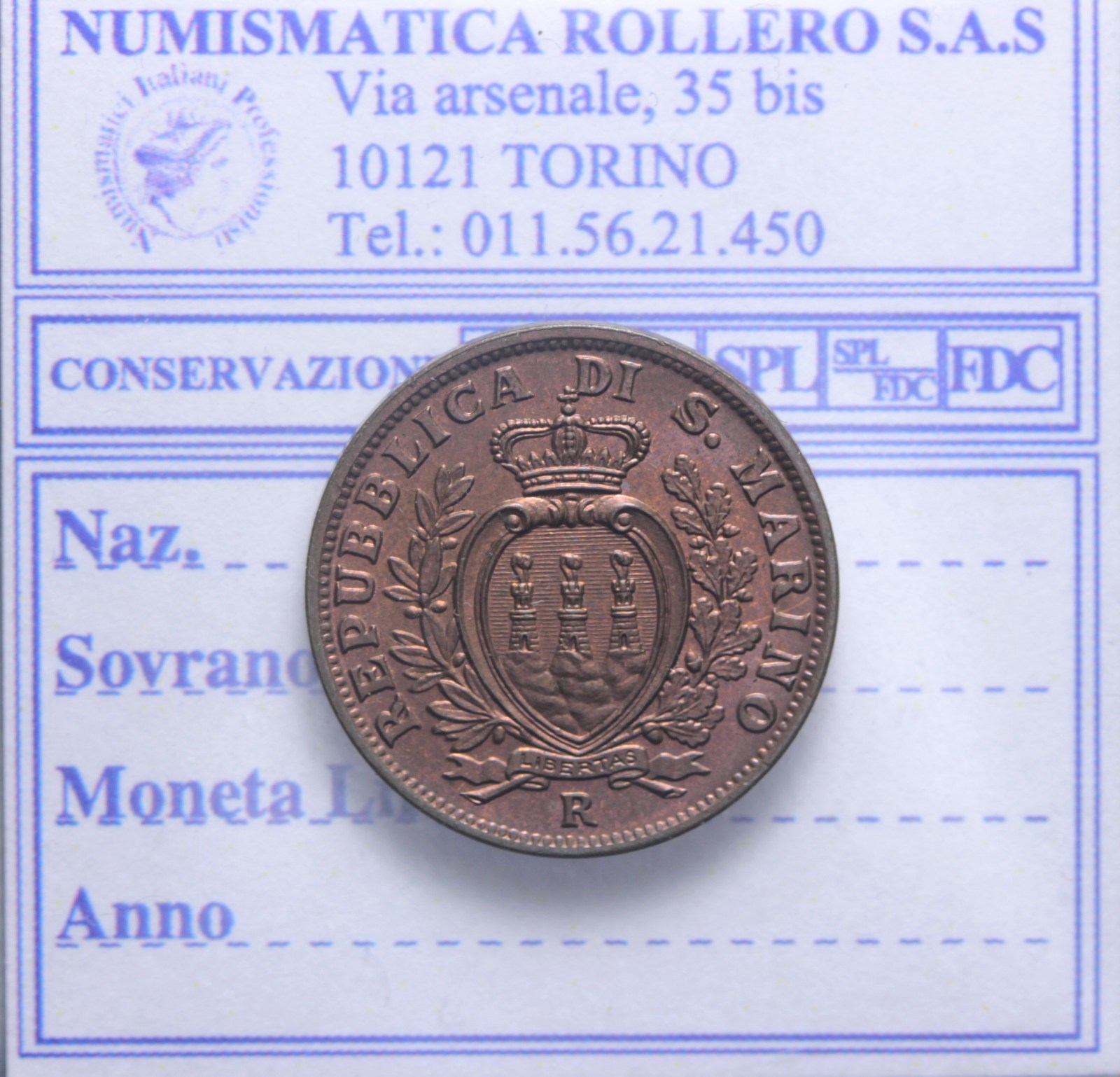 SAN MARINO VECCHIA MONETAZIONE 5 CENTESIMI 1937 2°TIPO FDC RAME ROSSO