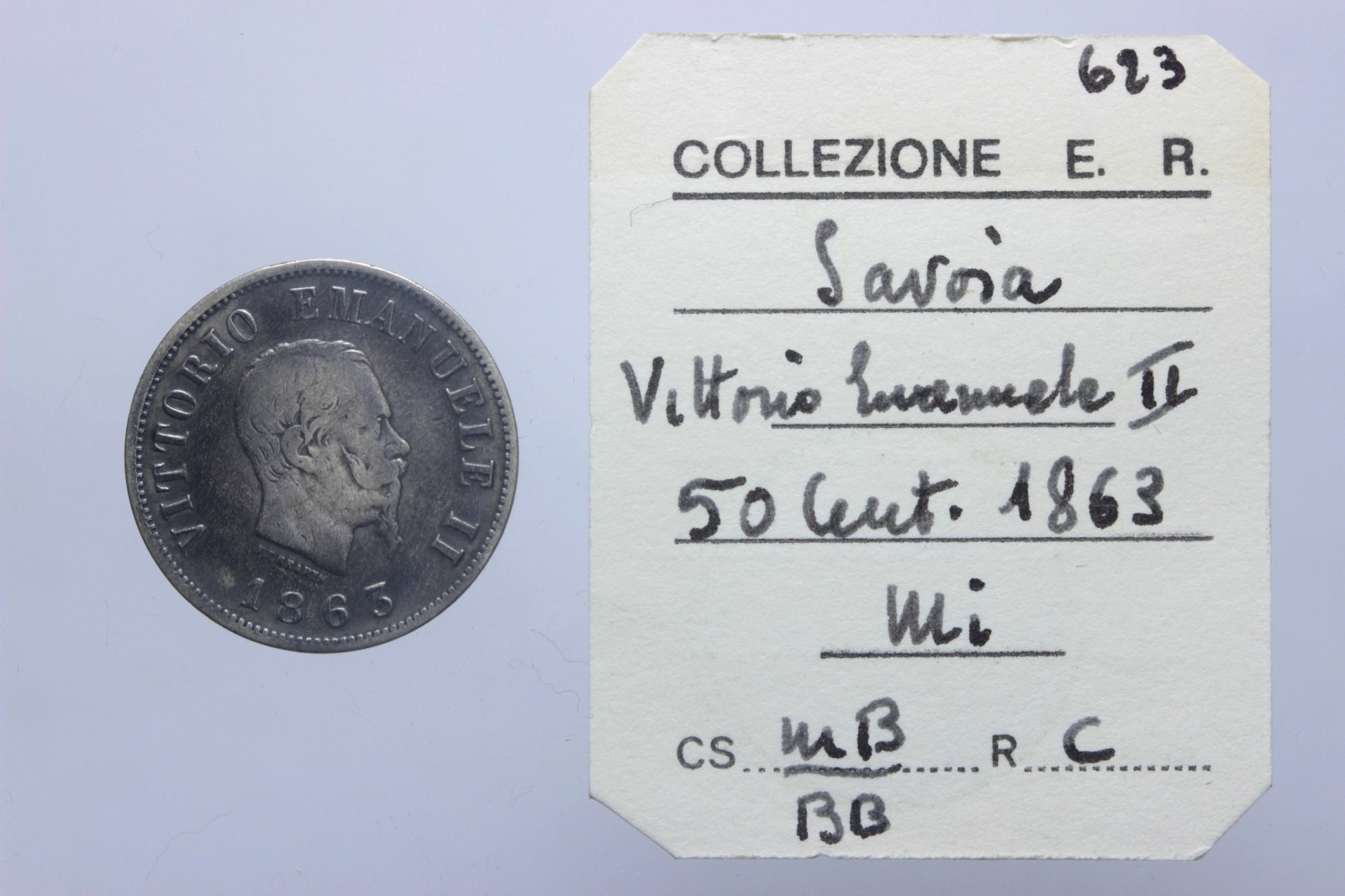 VITTORIO EMANUELE II 50 CENTESIMI 1863 STEMMA MB/BB