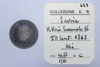 VITTORIO EMANUELE II 50 CENTESIMI 1863 STEMMA MB/BB