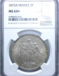 FRANCIA 5 FRANCHI 1873 PARIGI NGC MS64+ FDC