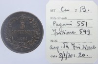 VITTORIO EMANUELE II 5 CENTESIMI 1861 BOLOGNA BB/Q.SPL R2 MOLTO RARA