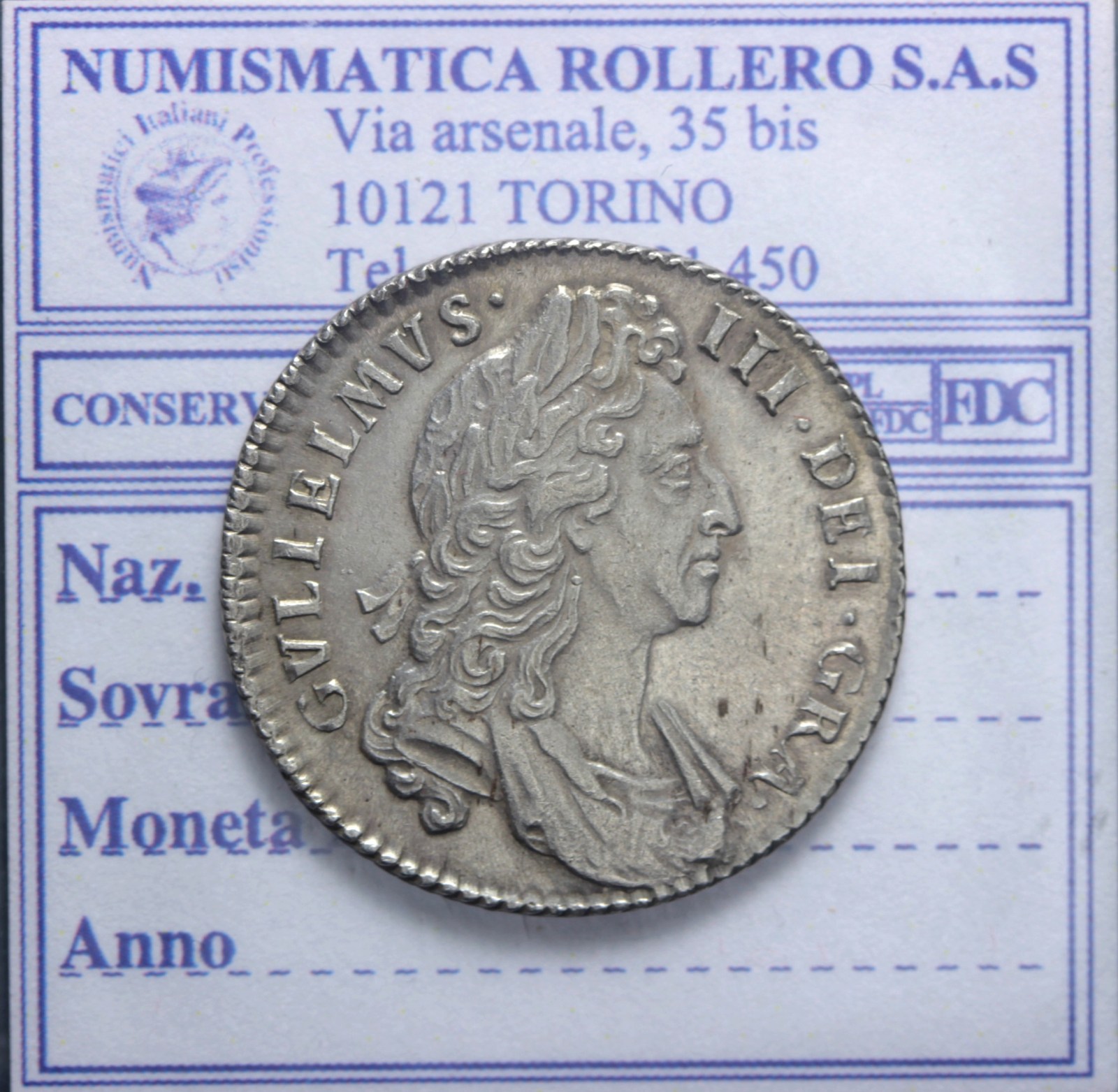 INGHILTERRA GUGLIELMO III 1694-1702 SHILLING 1697 (1°BUSTO) SPL++
