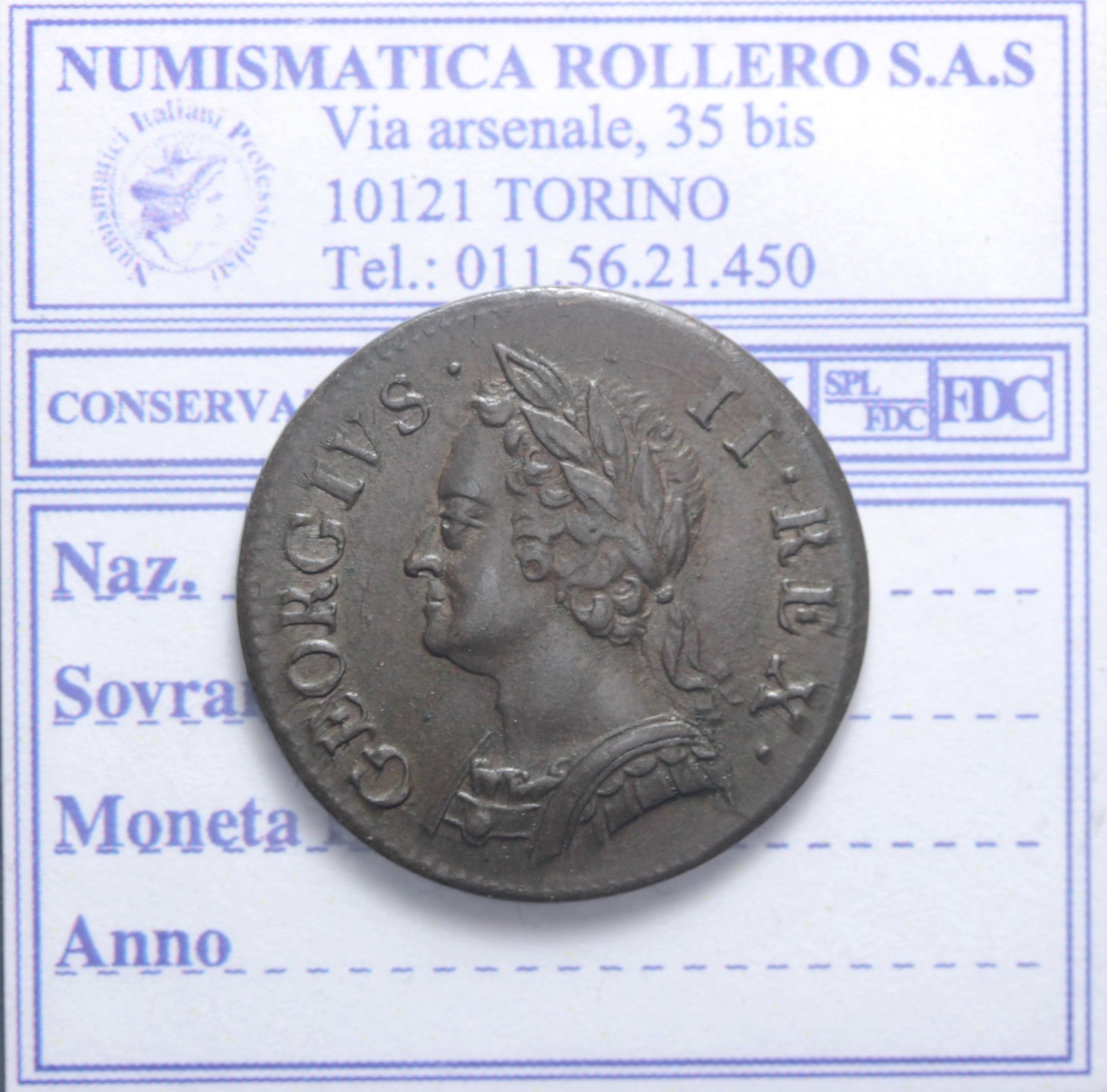 INGHILTERRA GIORGIO II 1727-1760 FARTHING 1754 SPL+