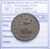 INGHILTERRA GIORGIO II 1727-1760 FARTHING 1754 SPL/Q.SPL