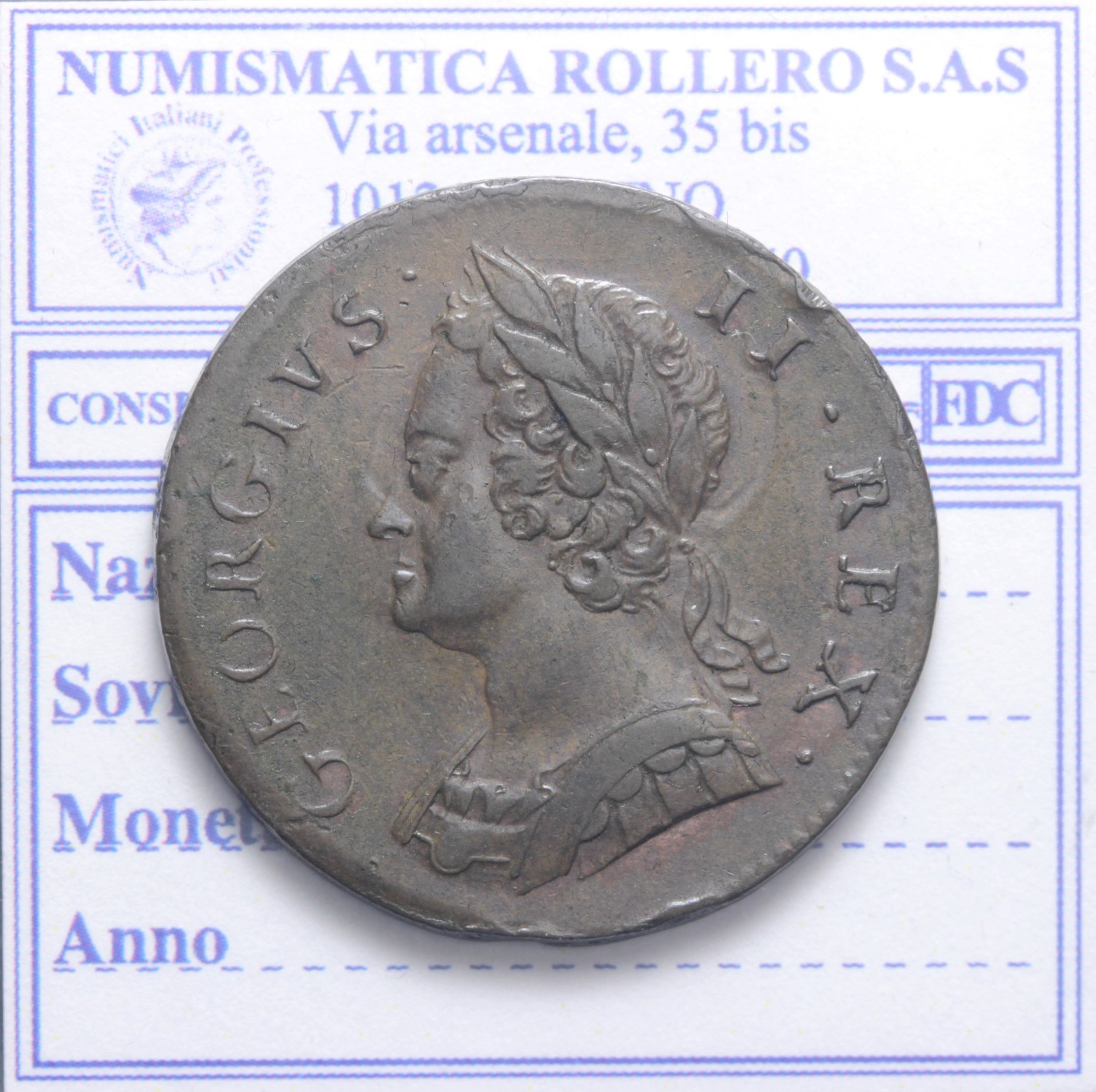 INGHILTERRA GIORGIO II 1727-1760 HALF PENNY 1748 Q.SPL