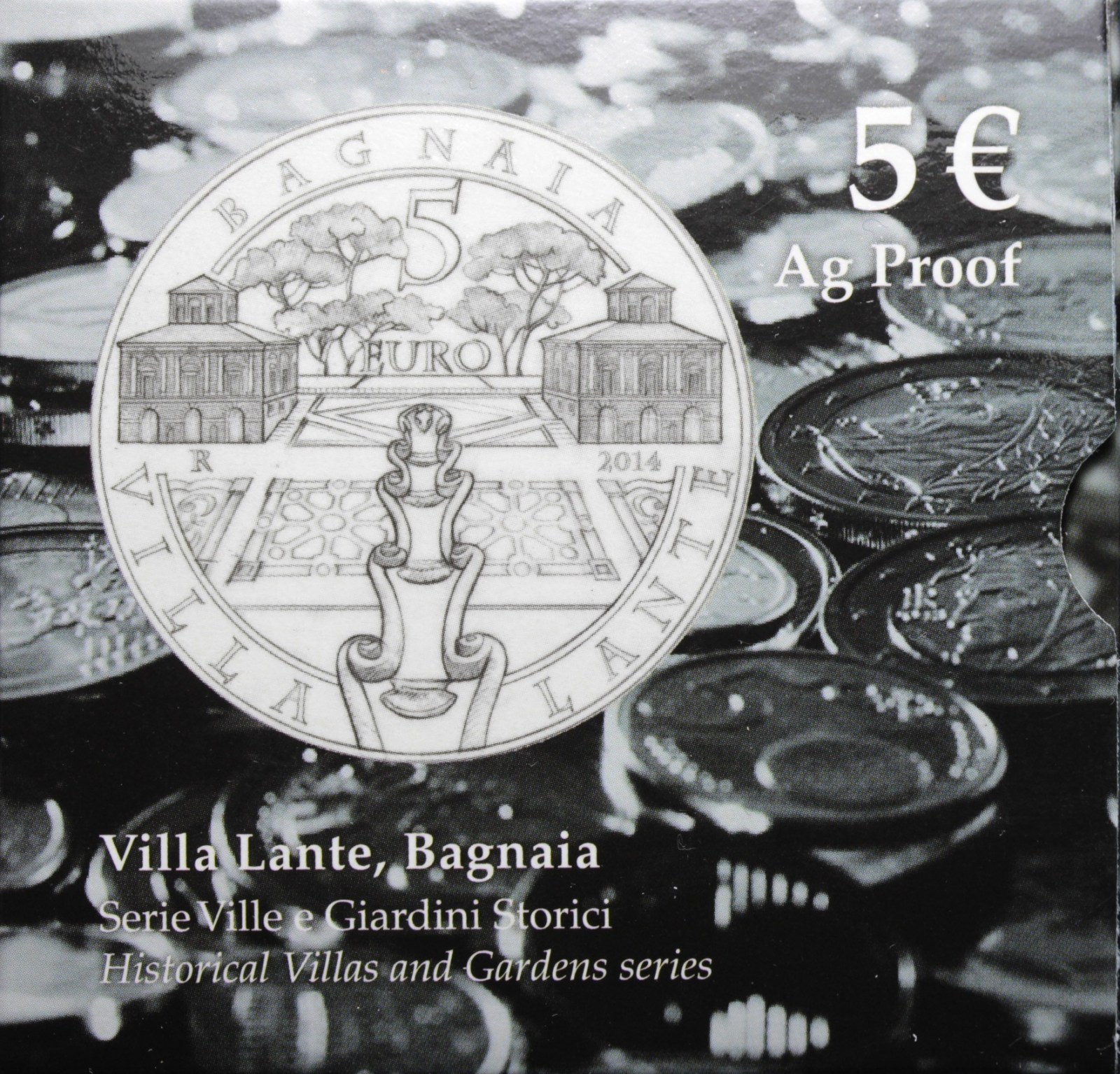 ITALIA 5 EURO COMMEMORATIVO 2014 VILLA LANTE, BAGNAIA PROOF SCATOLA E GARANZIA