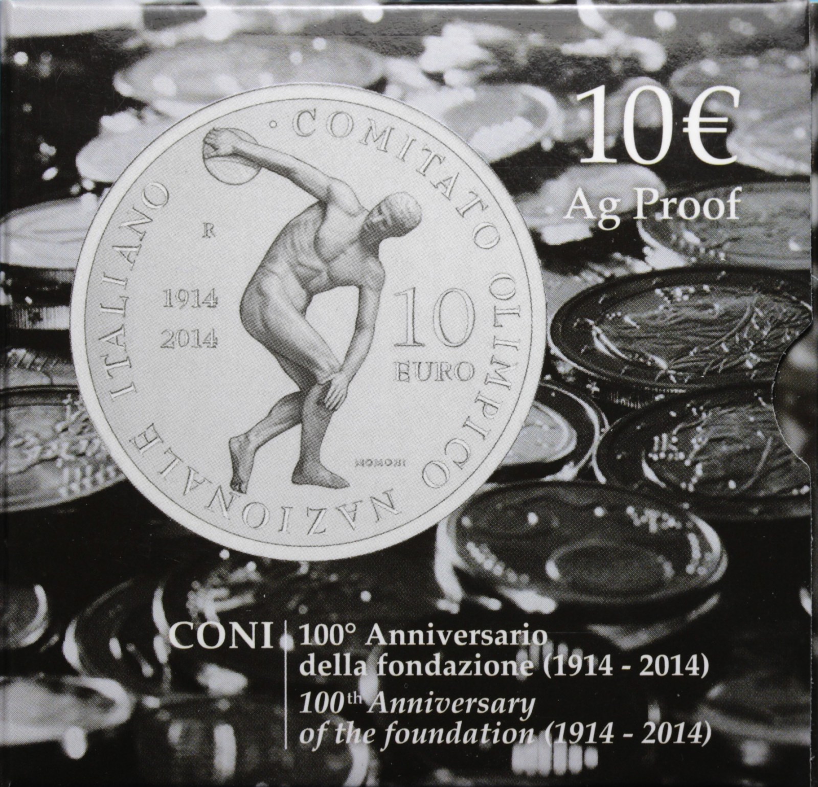 ITALIA 10 EURO COMMEMORATIVO 2014 100°ANN. CONI PROOF SCATOLA E GARANZIA
