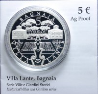 ITALIA 5 EURO COMMEMORATIVO 2014 VILLA LANTE, BAGNAIA PROOF SCATOLA E GARANZIA