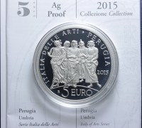 ITALIA 5 EURO COMMEMORATIVO 2015 PROOF PERUGIA UMBRIA SCATOLA E GARANZIA