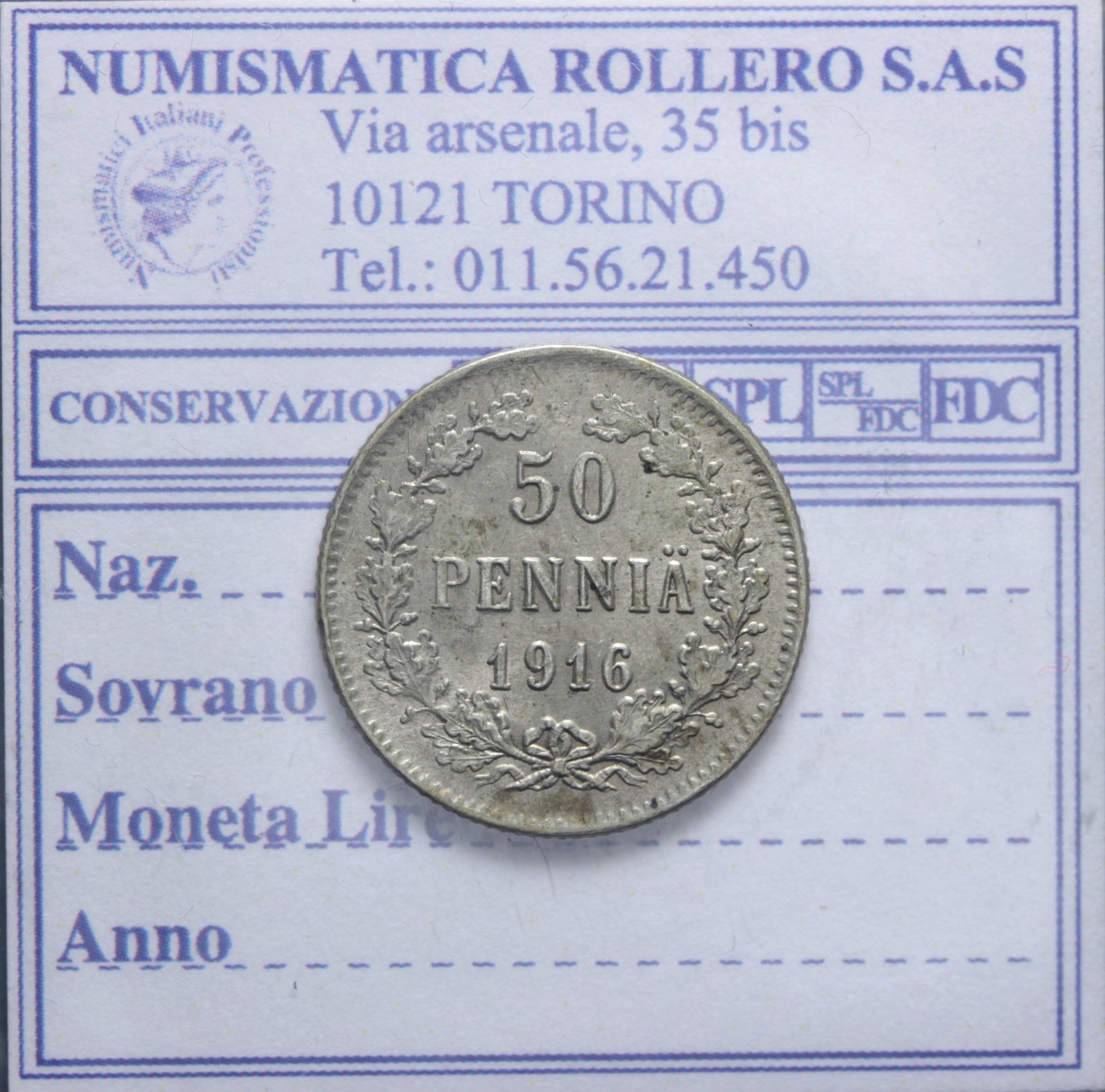 FINLANDIA NICOLA II 1894-1917 50 PENNIA 1916 SPL+