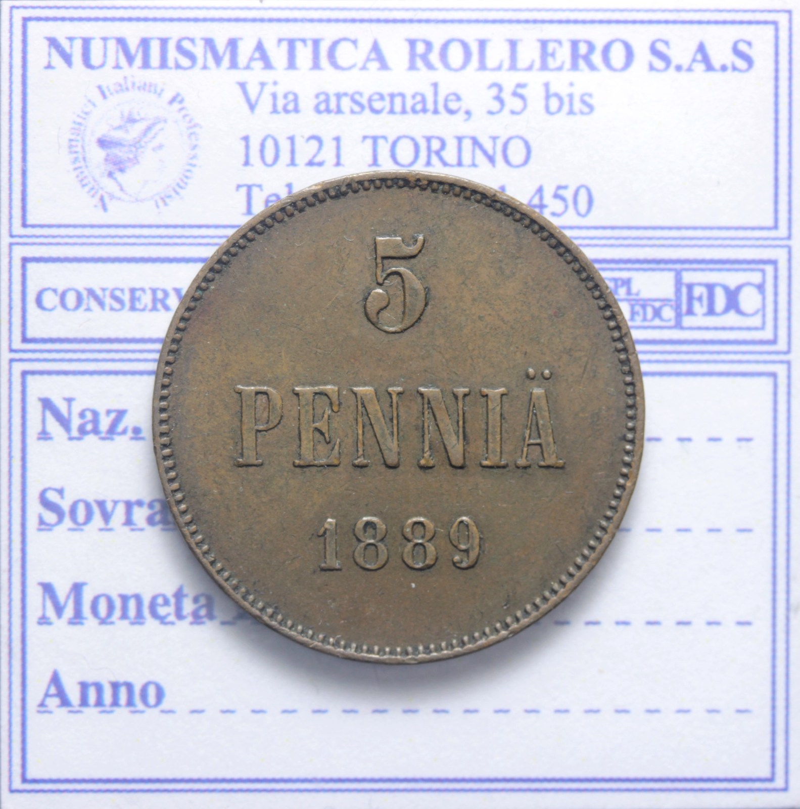 FINLANDIA ALESSANDRO III 1881-1894 5 PENNIA 1889 Q.SPL