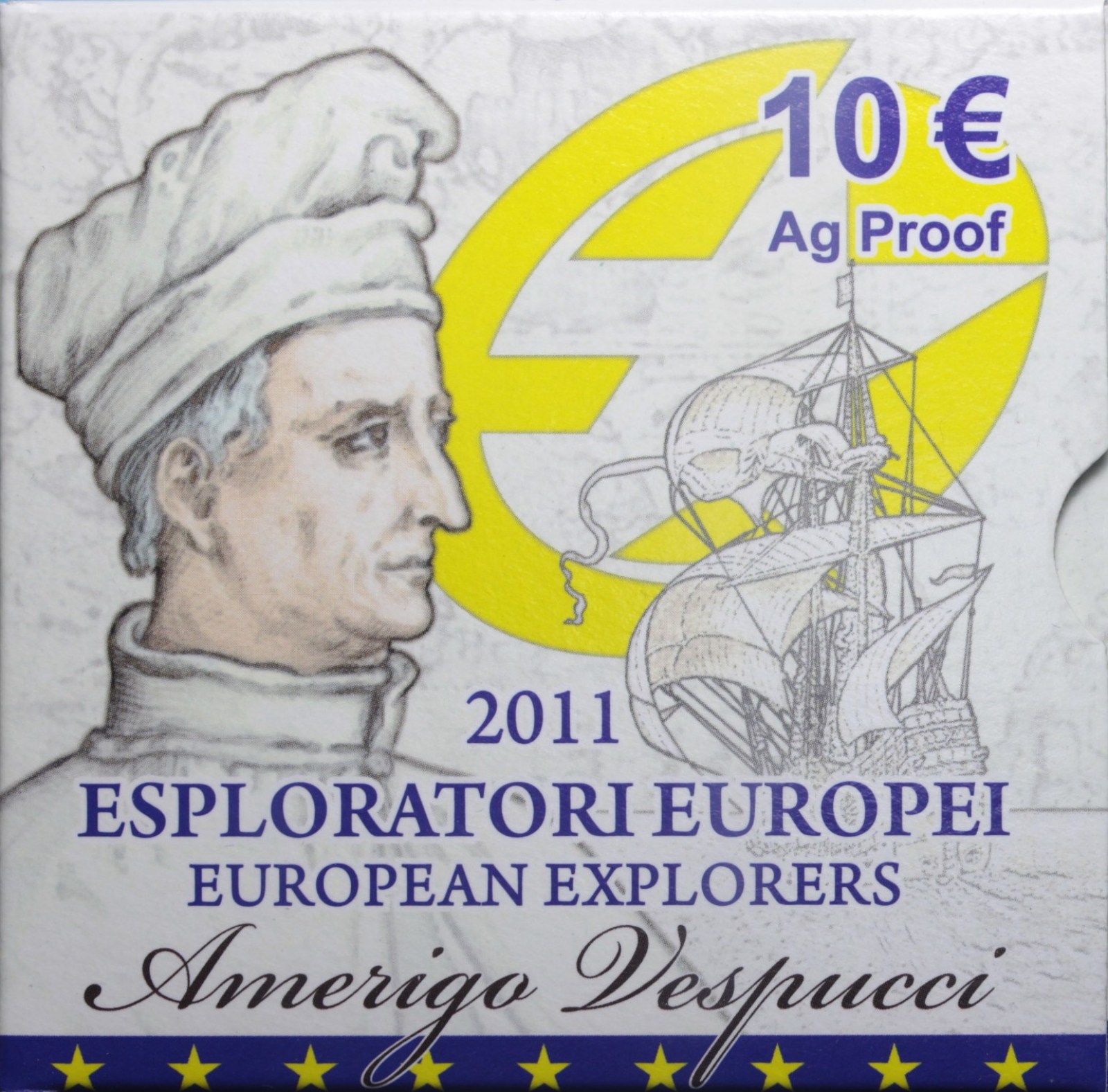 ITALIA 10 EURO COMMEMORATIVO 2011 AMERIGO VESPUCCI PROOF SCATOLA E GARANZIA