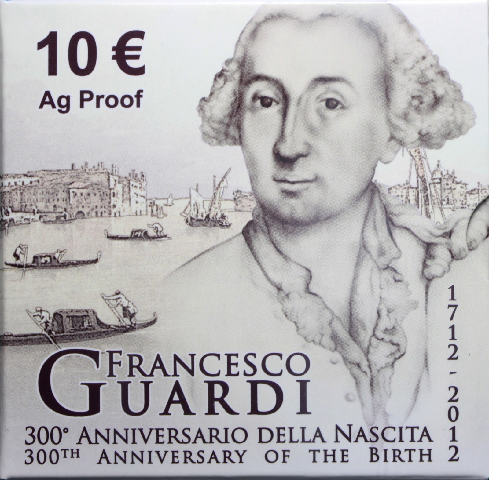 ITALIA 10 EURO COMMEMORATIVO 2012 FRANCESCO GUARDI PROOF SCATOLA E GARANZIA