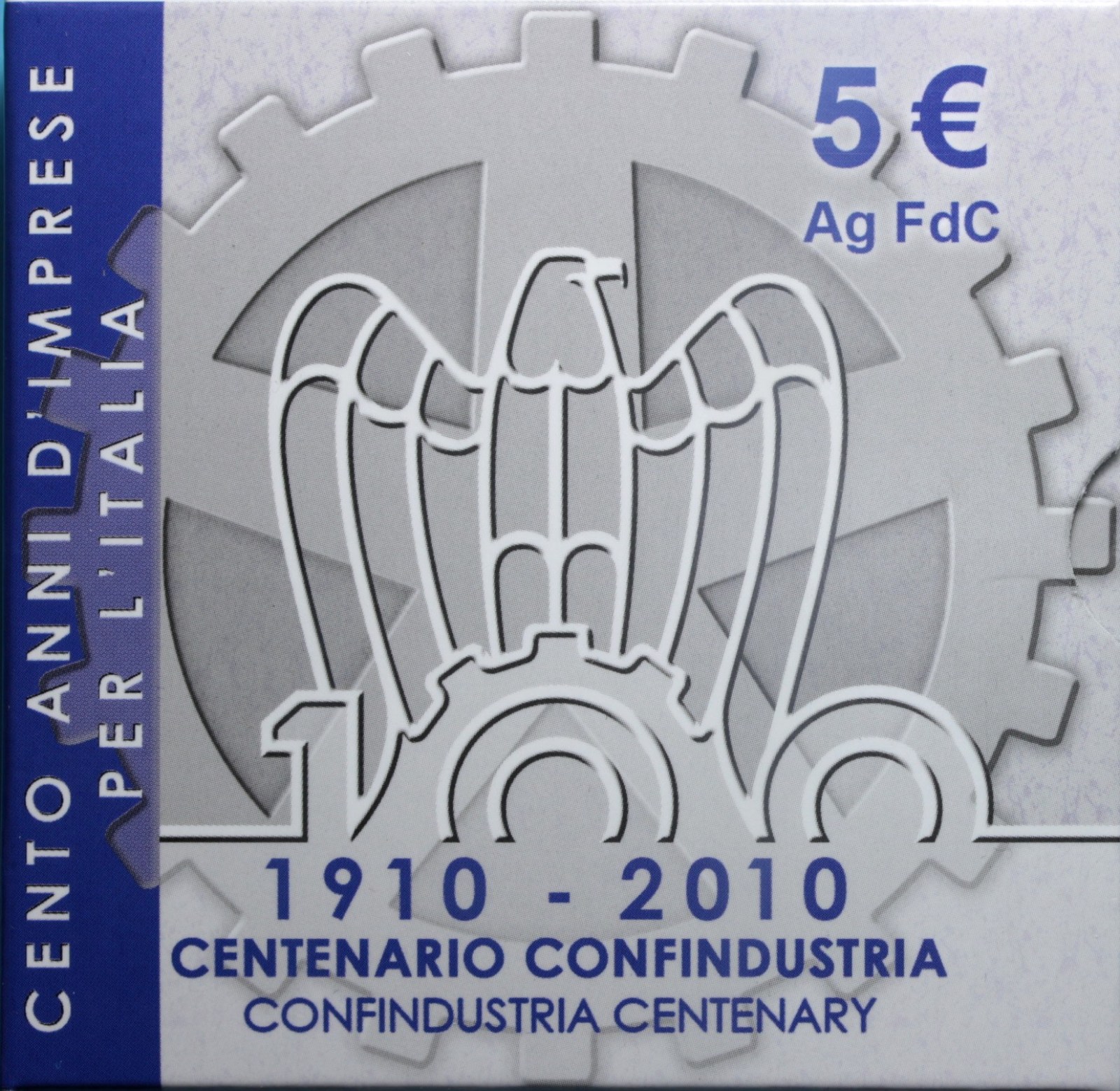 ITALIA 5 EURO COMMEMORATIVO 2010 CONFINDUSTRIA FDC SCATOLA E GARANZIA