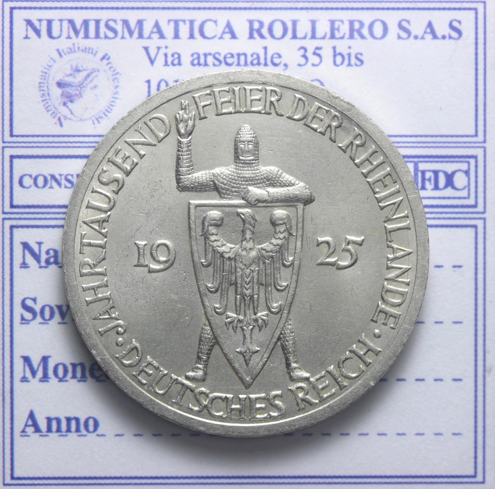 GERMANIA REP.DI WEIMAR 1919-1933 3 REICHSMARK 1925 BERLINO SPL