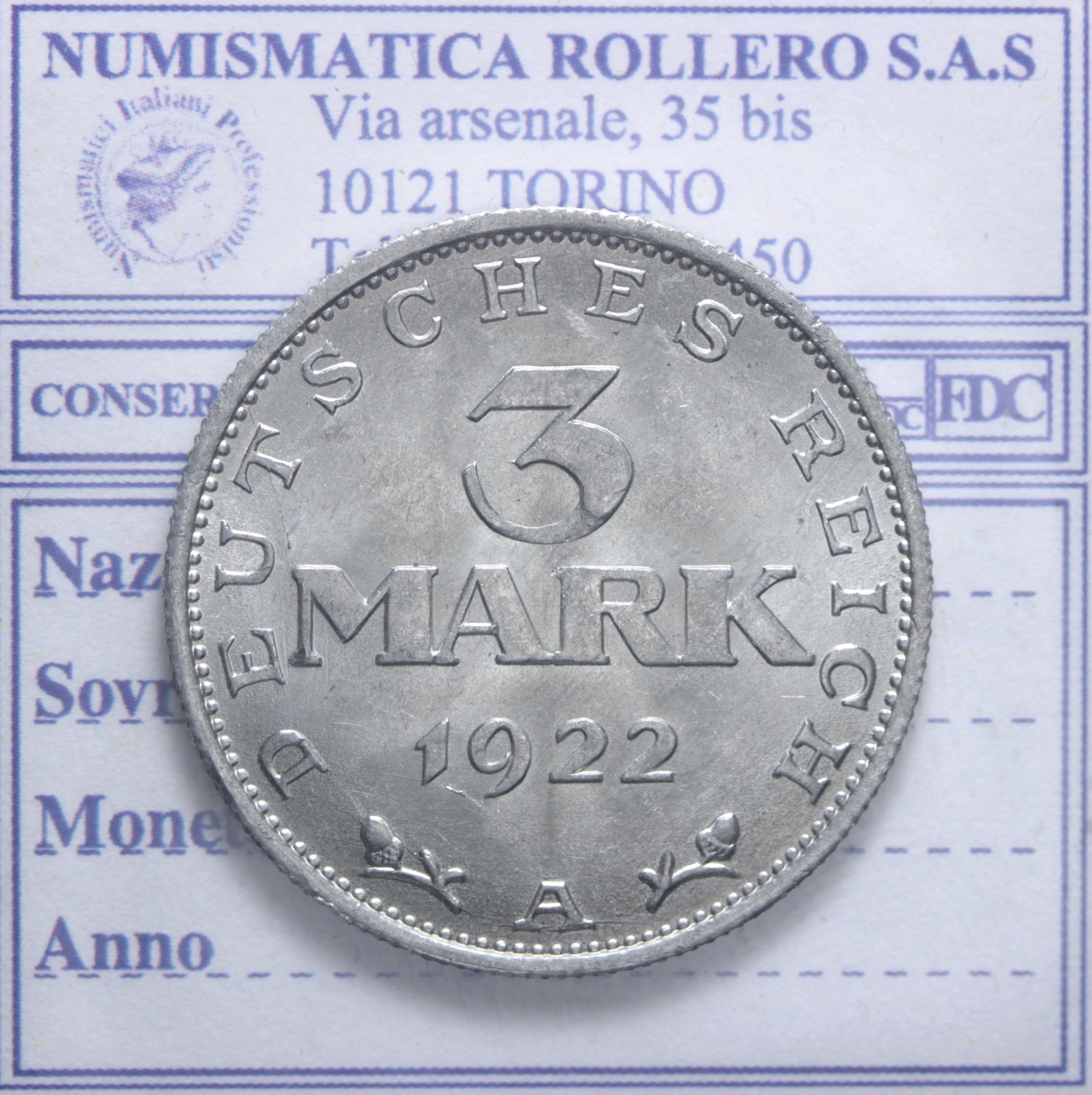 GERMANIA REP.DI WEIMAR 1919-1933 3 MARCHI 1922 BERLINO Q.FDC