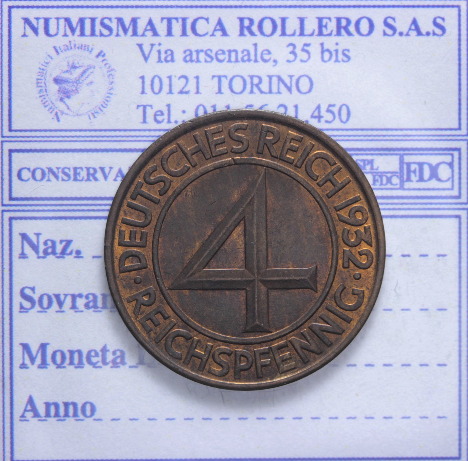 GERMANIA REP.DI WEIMAR 1919-1933 4 REICHSPFENNIG 1932 BERLINO FDC