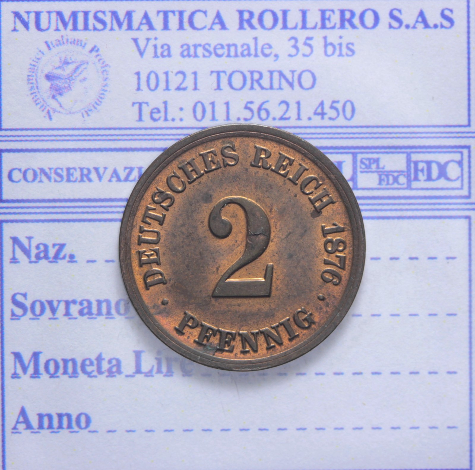 GERMANIA GUGLIELMO I 1871-1888 2 PFENNIG 1876 STOCCARDA FDC