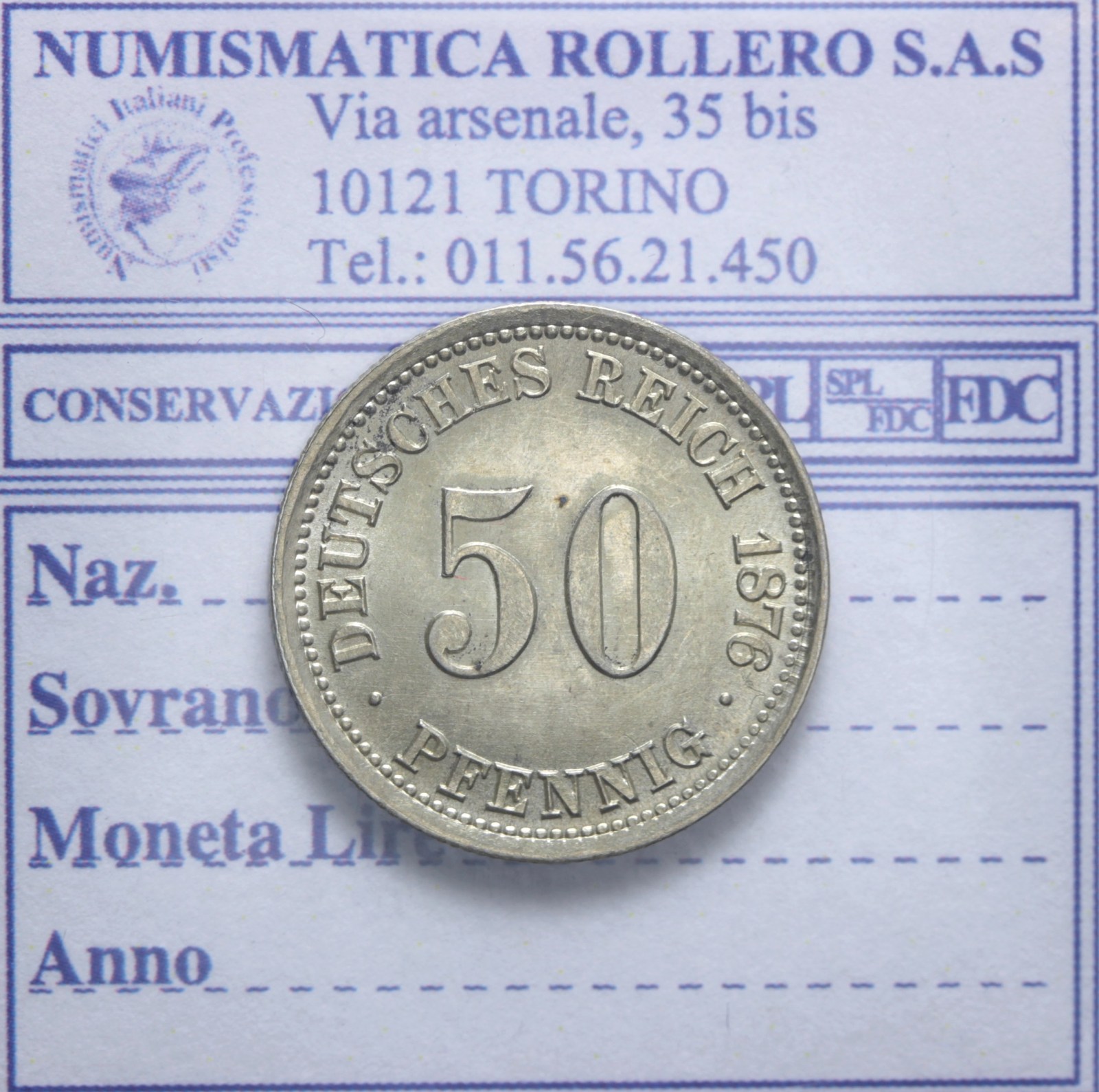 GERMANIA GUGLIELMO I 1871-1888 50 PFENNIG 1876 BERLINO FDC